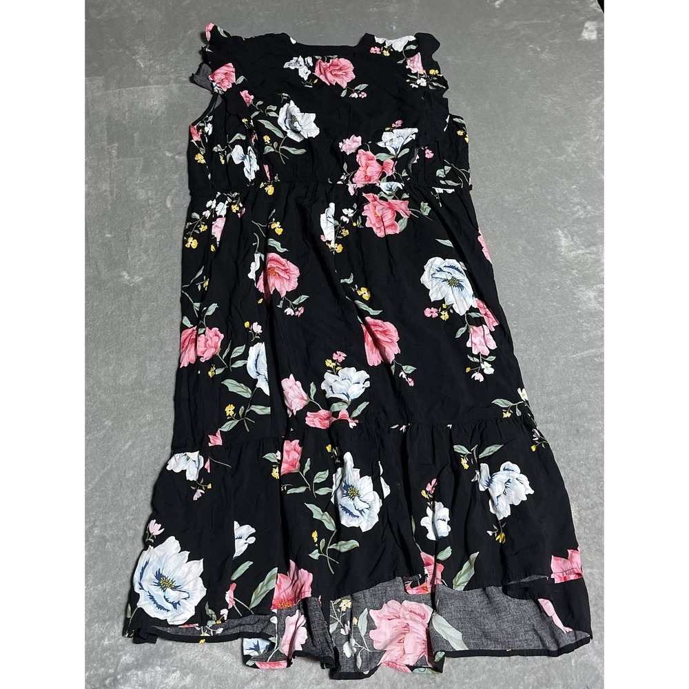 Old Navy Dress Womens XXL Black Floral Button Up Midi Whimsigoth Dark Fairy - Picture 5 of 5